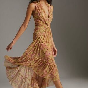 MISA mesh midi dress pink green small nwt